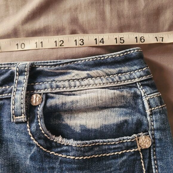 Miss Me Womens Boot Cut Jeans Size 31 Mid Rise Blue Embroidered Western Aztec - Picture 7 of 10